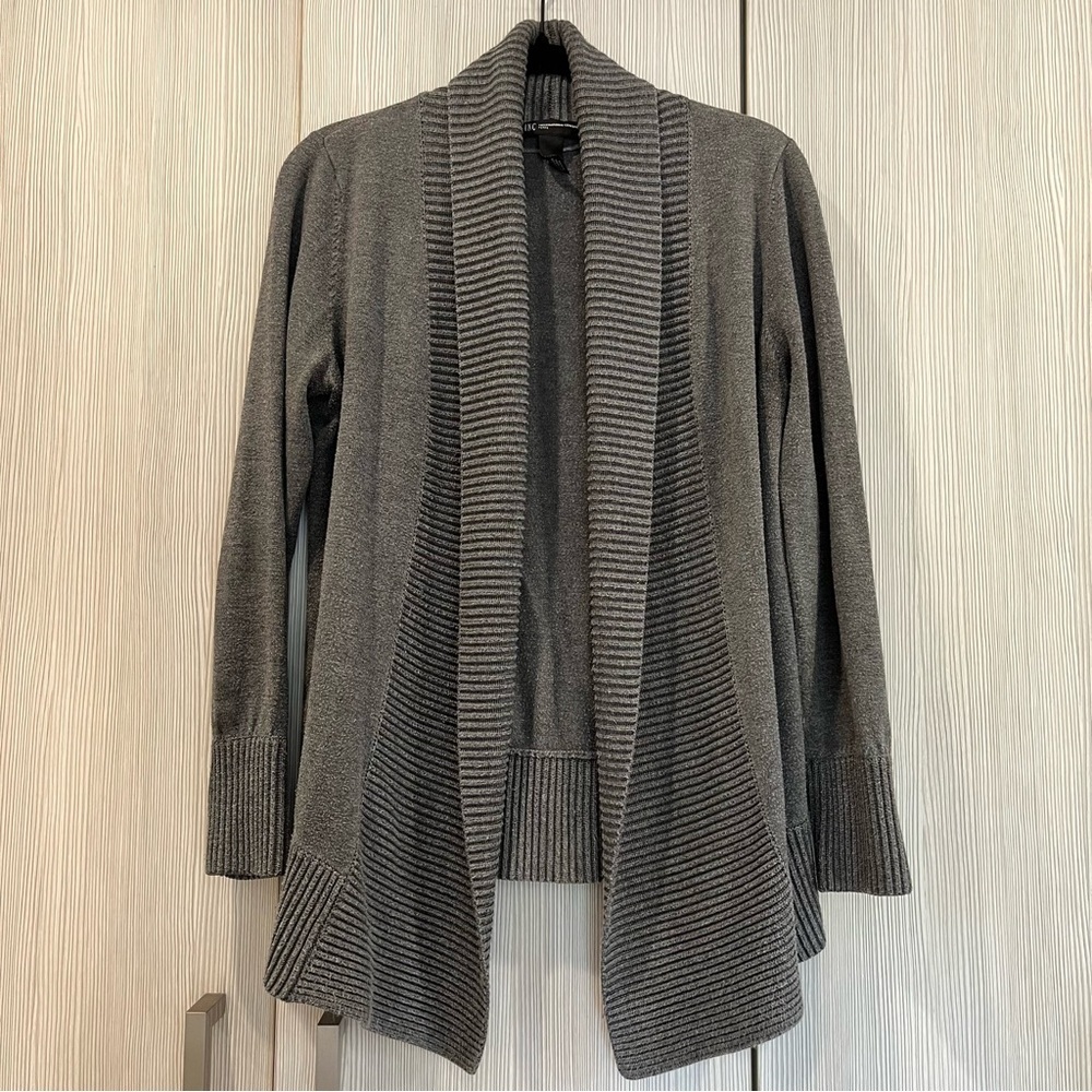 International Concepts | Open Front Waterfall Cardigan | Grey‎ | Petite Small